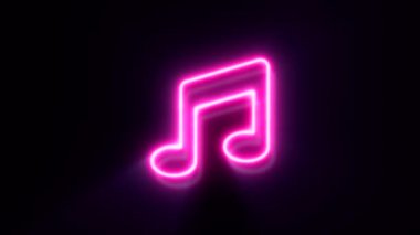 Siyah arkaplanda pembe neon müzik sembolü.