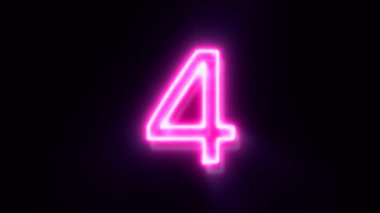 Pembe neon numara 4, siyah arkaplanda canlandırılmış sembol.