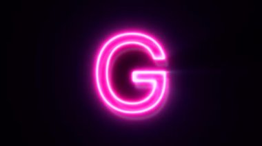 Pembe neon yazı tipi harfi G büyük harf, siyah arkaplanda canlandırılmış alfabe sembolü.