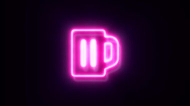 Siyah arkaplanda pembe neon renkli bira sembolü.