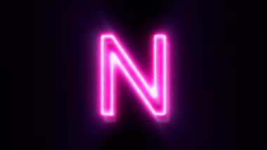 Pembe neon yazı tipi harfi N büyük harf, siyah arkaplanda canlandırılmış alfabe sembolü.
