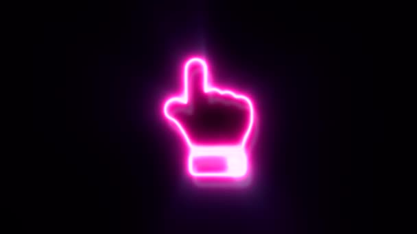 Animiertes Rosafarbenes Neon Handsymbol Auf Schwarzem Hintergrund — Stockvideo