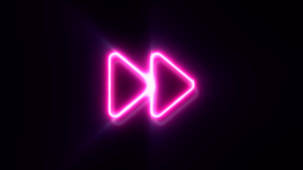 Animated Pink Neon Rewind Symbol Black Background — Stock Video