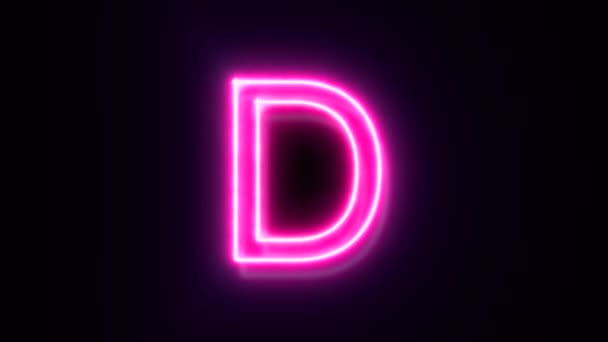 ピンクのネオンフォントの文字D大文字 黒の背景にアニメのアルファベットのシンボル — ストック動画