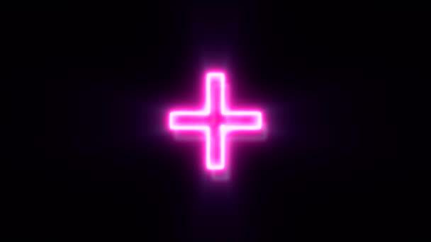 Animált Rózsaszín Neon Plusz Szimbólum Fekete Háttér — Stock videók