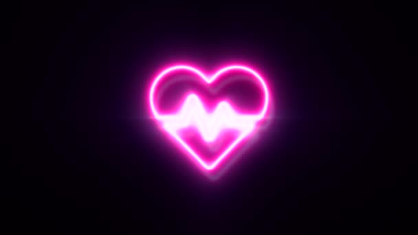 Animato Rosa Neon Cuore Battente Simbolo Sfondo Nero — Video Stock