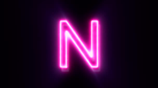 Pink Neon Font Letter Uppercase Animated Alphabet Symbol Black Background — Stock Video