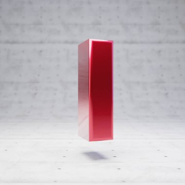 Red lowercase letter L. Metallic red color character isolated on concrete background.