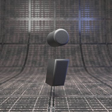 Siyah noktalı virgül sembolü. Metal zeminde Dlsr kamera gövde plastik doku karakteri.