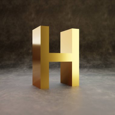 Pixel letter H uppercase. Golden glossy font on dark leather background.