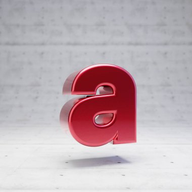 Red lowercase letter A. Metallic red color character isolated on concrete background.
