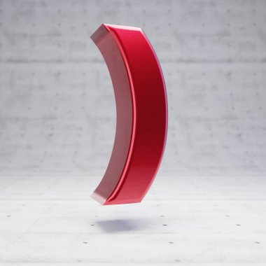 Kırmızı yuvarlak parantez sembolü. Metalik kırmızı karakter beton arkaplanda izole edildi.