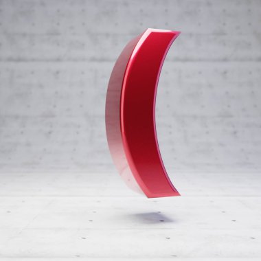 Kırmızı yuvarlak parantez sembolü. Metalik kırmızı karakter beton arkaplanda izole edildi.