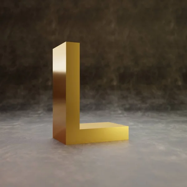 Pixel betű L nagybetűs. Golden glossy betűtípus sötét bőr háttér. — Stock Fotó