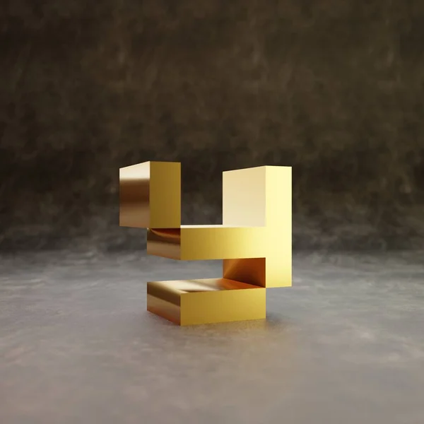 Pixel letra Y minúscula. Golden Glossy fonte em fundo de couro escuro . — Fotografia de Stock