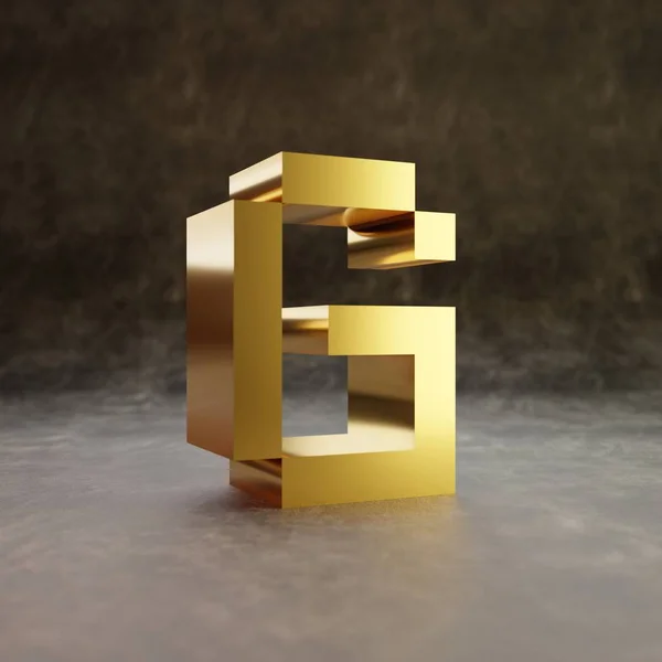 Pixel letter G uppercase. Golden glossy font on dark leather background. — Stock Photo, Image