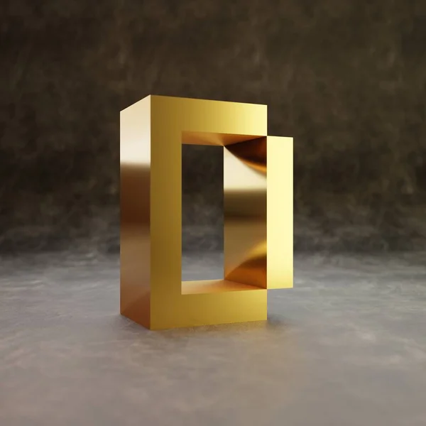 Pixel letter D uppercase. Golden glossy font on dark leather background. — ストック写真