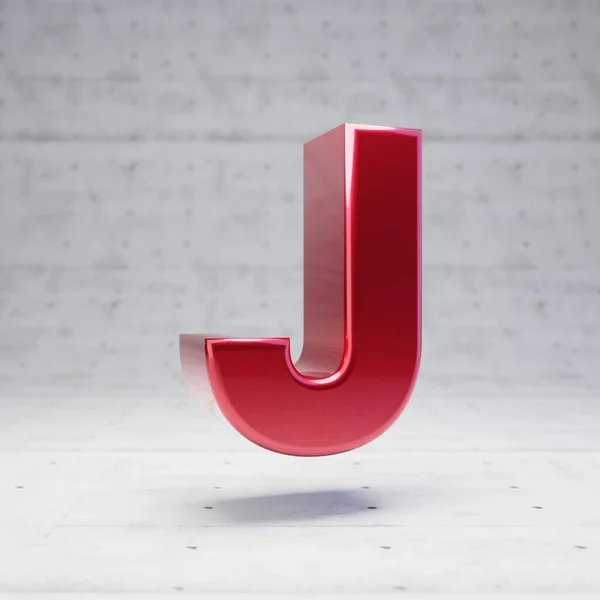 Red capital letter J. Metallic red color character isolated on concrete background. — 스톡 사진