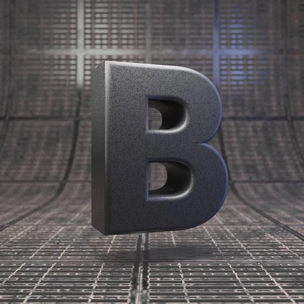 Black letter B uppercase. DLSR camera body plastic texture alphabet on metal floor. — 스톡 사진