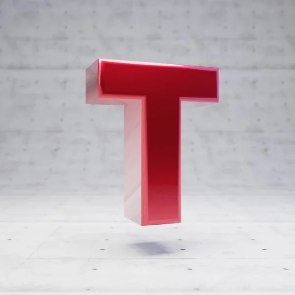 Red capital letter T. Metallic red color character isolated on concrete background. — 스톡 사진