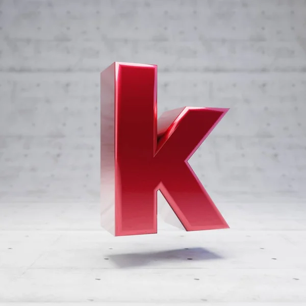 Red lowercase letter K. Metallic red color character isolated on concrete background. — Stok fotoğraf