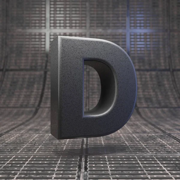 Maiuscola lettera D nera. DLSR corpo macchina in plastica texture alfabeto sul pavimento in metallo . — Foto Stock