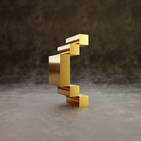 Símbolo de suportes redondos de pixel. Personagem brilhante dourado no fundo de couro escuro . — Fotografia de Stock