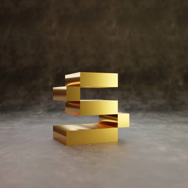 Pixelbuchstaben s Kleinbuchstaben. goldene Hochglanzschrift auf dunklem Lederhintergrund. — Stockfoto