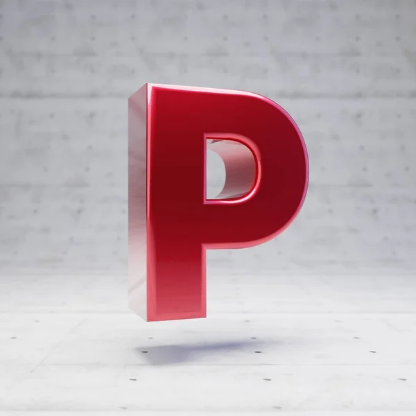 Red capital letter P. Metallic red color character isolated on concrete background. — Stock Photo, Image