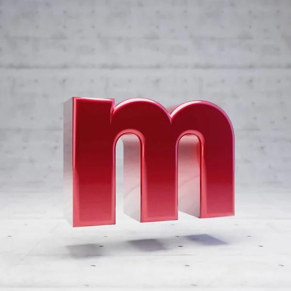 Red lowercase letter M. Metallic red color character isolated on concrete background. — Stok fotoğraf