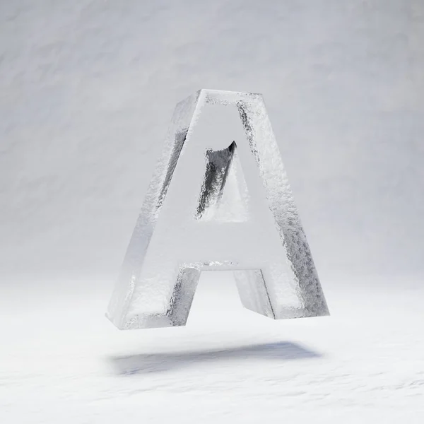 Ice letter A uppercase on snow background.