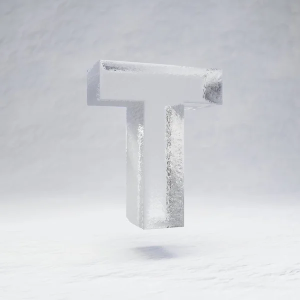 Ice letter T uppercase on snow background. — 스톡 사진