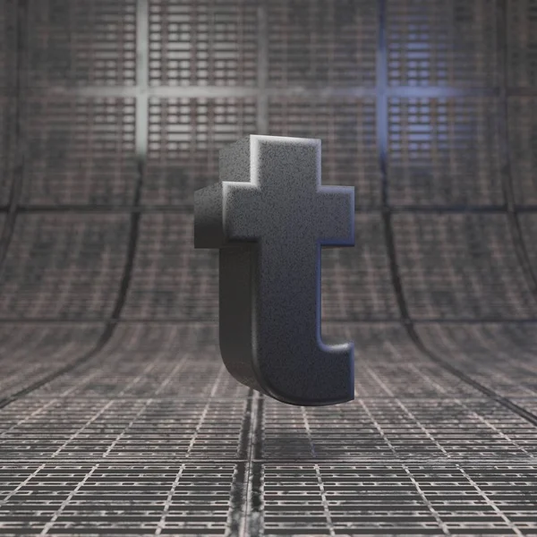 Fekete betű T kisbetűvel. Dlsr kamera test műanyag textúra ábécé fém padlón. — Stock Fotó