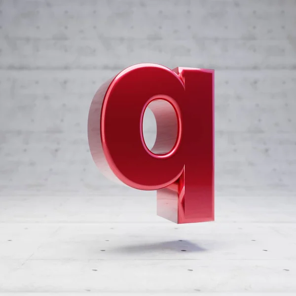 Letra minúscula vermelha Q. Caráter de cor vermelha metálica isolado no fundo de concreto . — Fotografia de Stock