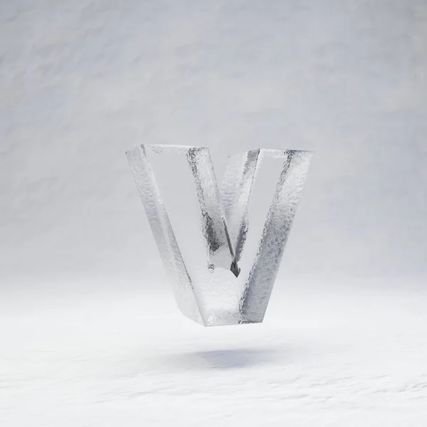 Ice letter V lowercase on snow background. — Stock Photo, Image