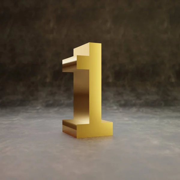 Pixel número 1. Dígito brilhante dourado no fundo de couro escuro . — Fotografia de Stock
