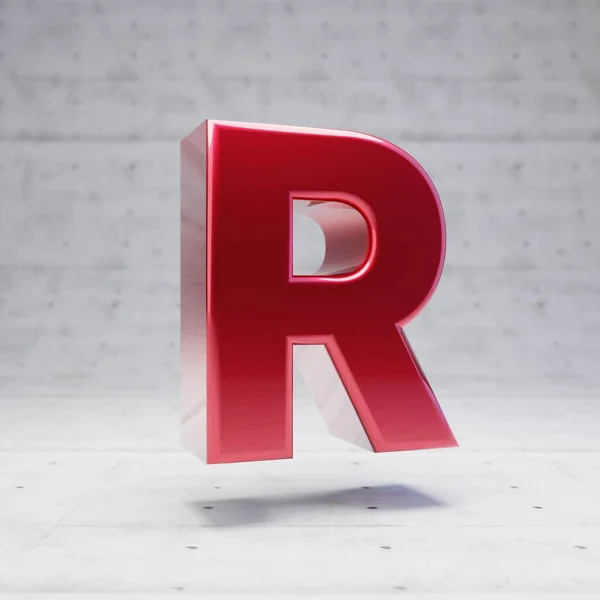 Red capital letter R. Metallic red color character isolated on concrete background. — Stock Photo, Image