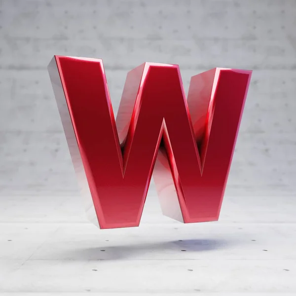 Red capital letter W. Metallic red color character isolated on concrete background. — ストック写真