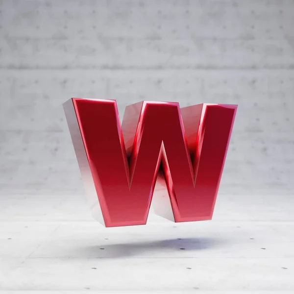 Red lowercase letter W. Metallic red color character isolated on concrete background. — 图库照片