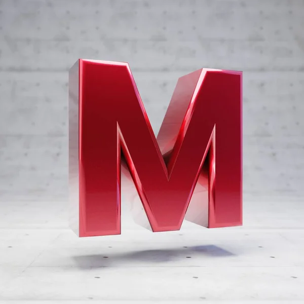 Red capital letter M. Metallic red color character isolated on concrete background. — ストック写真