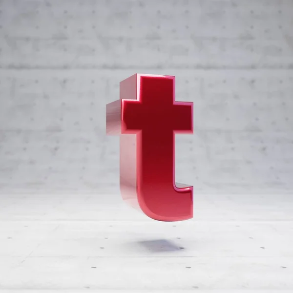 Κόκκινο πεζό γράμμα T. Μεταλλικό κόκκινο χρώμα χαρακτήρα απομονωμένο σε μπετόν φόντο. — Φωτογραφία Αρχείου