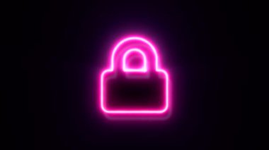 Siyah arkaplanda pembe neon kilit sembolü.