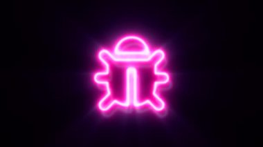 Siyah arkaplanda pembe neon böcek sembolü.