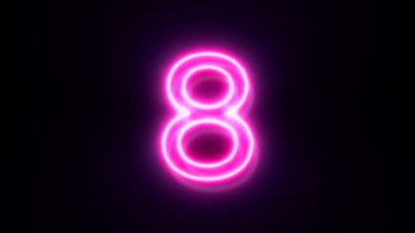 Pembe neon numara 8, siyah arkaplanda canlandırılmış sembol.