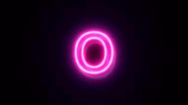 Pembe neon yazı tipi harfi O küçük harf, siyah arkaplanda canlandırılmış alfabe sembolü.