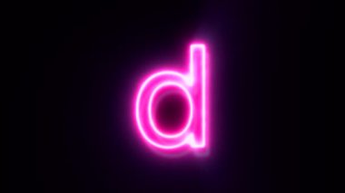 Pembe neon yazı tipi harfi d büyük harf, siyah arkaplanda canlandırılmış alfabe sembolü.