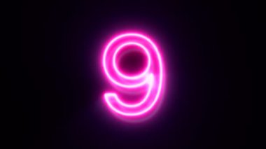 Pembe neon numara 9, siyah arkaplanda canlandırılmış sembol.