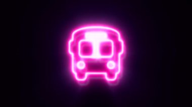Siyah arkaplanda pembe neon otobüs sembolü.
