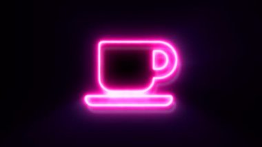 Siyah arkaplanda pembe neon kahve fincanı sembolü.