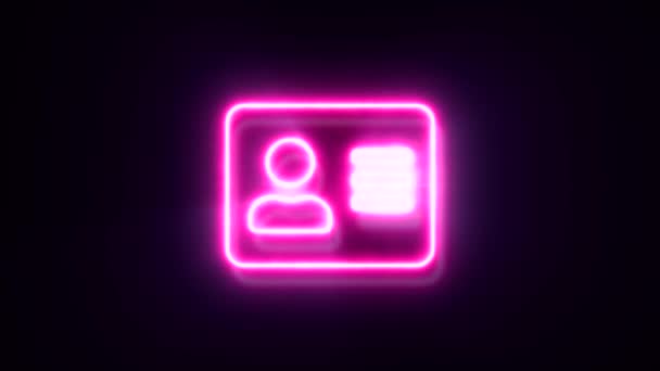 黑色背景上的动画粉红霓虹灯身份证符号 — 图库视频影像